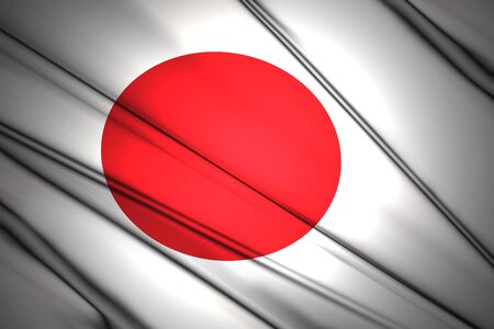 Japan Flag lit by sunlight in the backgroundの写真素材