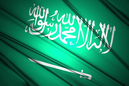 Saudi Arabia Flag lit by sunlight in the backgroundの写真素材