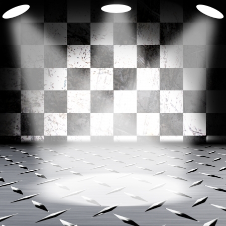 Grunge Black and white wall with metal floorの写真素材