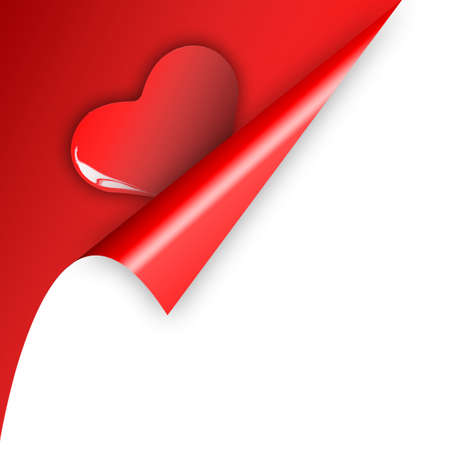 White curl paper show red heart with red backgroundの写真素材