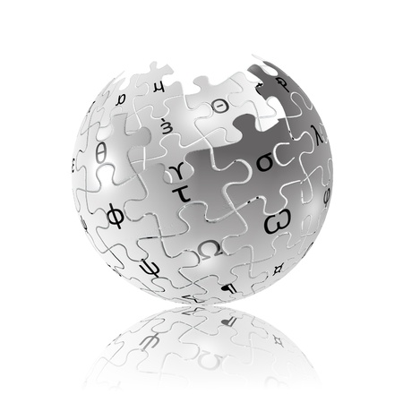 Decomposed puzzle sphere with scientific symbol on white  Concept for educationの写真素材
