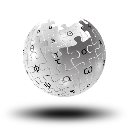 Decomposed puzzle sphere with scientific symbol on white  Concept for educationの写真素材