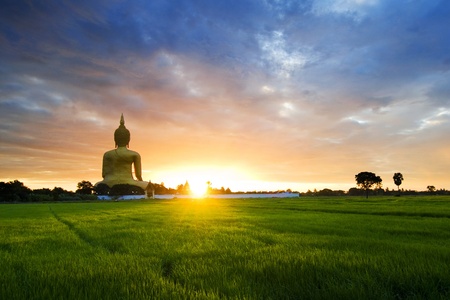 Buddha Statue in Thailand on rural landscape の写真素材