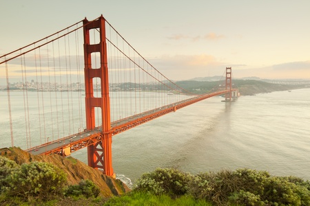 Golden Gate bridge with green grass as foreground  San Francisco, USA の写真素材