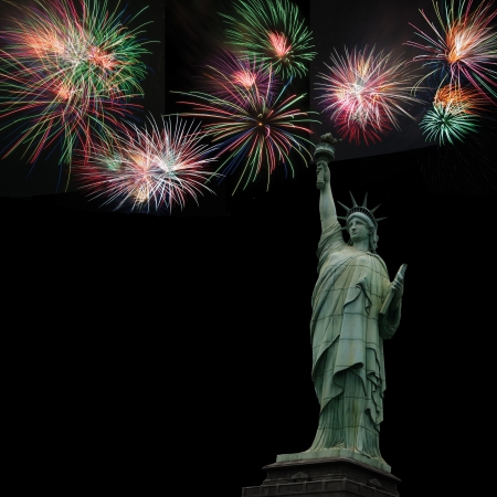 Statue of liberty with fireworks  4th of July, Independence day  USA の写真素材