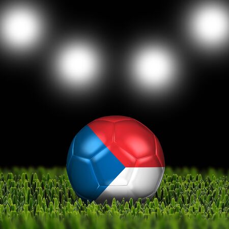 National Flag on the soccer ball on green grass with stadium lighting  Country Czech Republicの写真素材