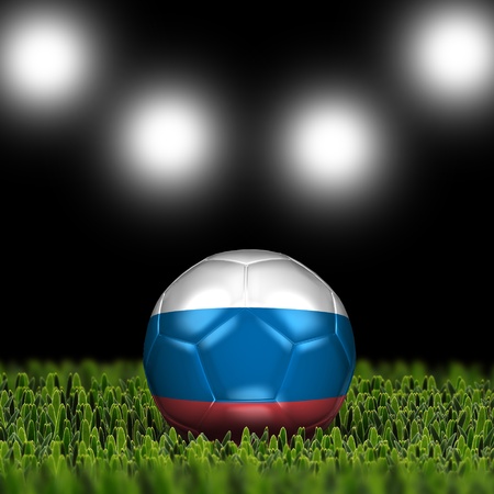 National Flag on the soccer ball on green grass with stadium lighting  Country Russia の写真素材