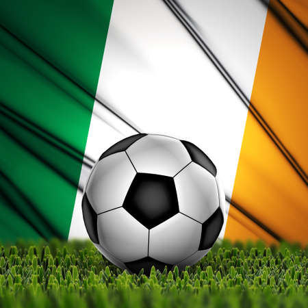 Soccer ball on grass with National Flag  Country Republic of Irelandの写真素材