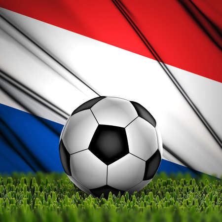 Soccer ball on grass with National Flag  Country Netherlandsの写真素材