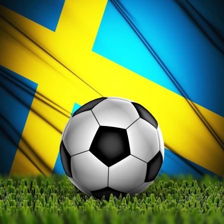 Soccer ball on grass with National Flag  Country Swedenの写真素材