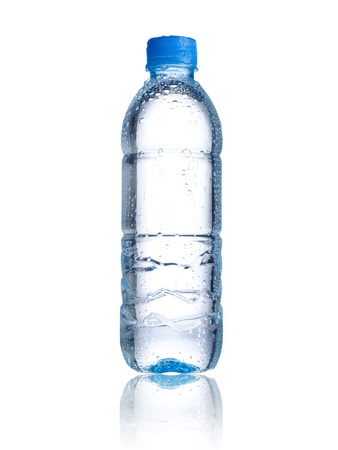 Water bottle with water drops on white backgroundの写真素材