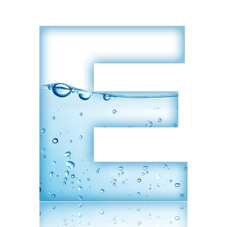 Water and water bubble alphabet letter with reflection  Letter Eの写真素材
