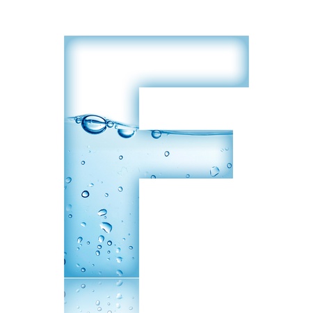 Water and water bubble alphabet letter with reflection  Letter Fの写真素材