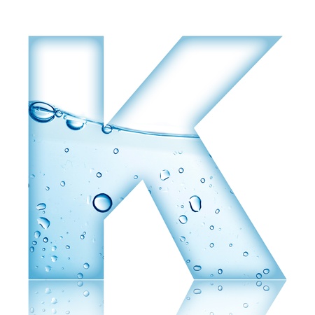 Water and water bubble alphabet letter with reflection  Letter Kの写真素材
