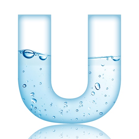Water and water bubble alphabet letter with reflection  Letter Uの写真素材