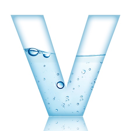 Water and water bubble alphabet letter with reflection  Letter Vの写真素材