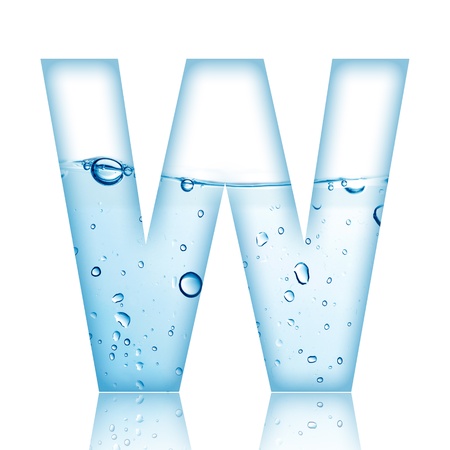 Water and water bubble alphabet letter with reflection  Letter Wの写真素材