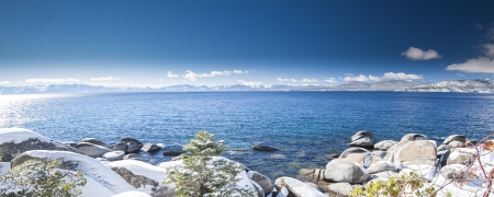 Panorama shot of lake tahoeの写真素材