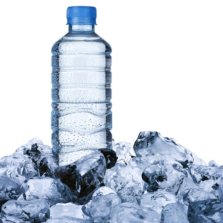 Water water bottle on ice cubeの写真素材