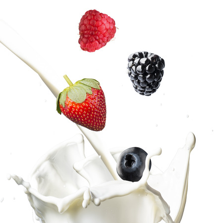 Milk Splash With Various Berriesの写真素材