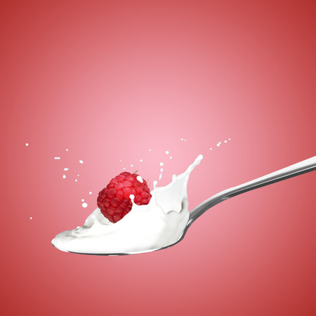 Milk Splash and Raspberryの写真素材