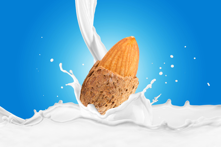 Fresh Almond With Milk Splashの写真素材