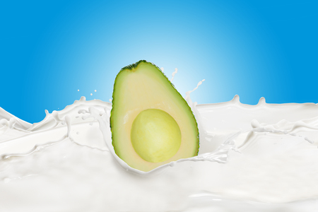 Fresh Avocado With Milk Splashの写真素材