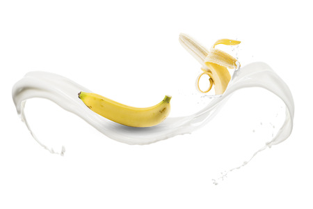 Fresh Banana With Milk Splashの写真素材