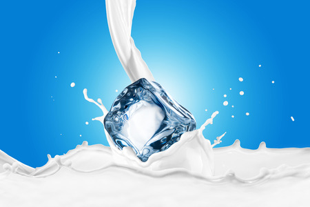 Milk Splash With Ice Cubeの写真素材