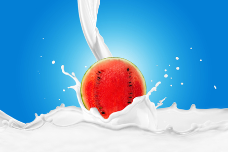 Watermelon With Milk Splashの写真素材