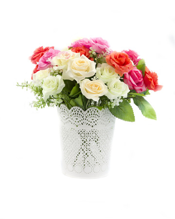 Plastic flower in basketの写真素材