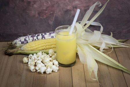 corn and its products such as pop corn , corn juiceの写真素材
