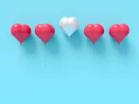 Red and white balloon on pastel blue wall background,love and valentine concept.3d renderingの写真素材