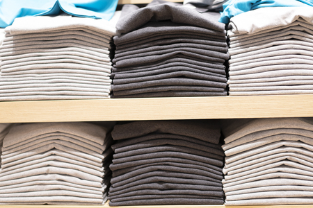 Color full stack of  t-shirt in shopping mall or department store.の写真素材