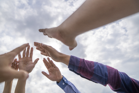Stack of hands business success,harmonious,congraturation ,team work concept.の写真素材