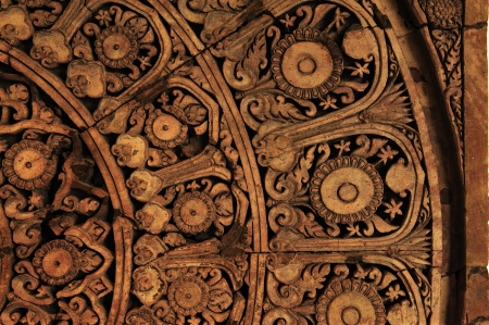 brick wall with stone carvingの写真素材