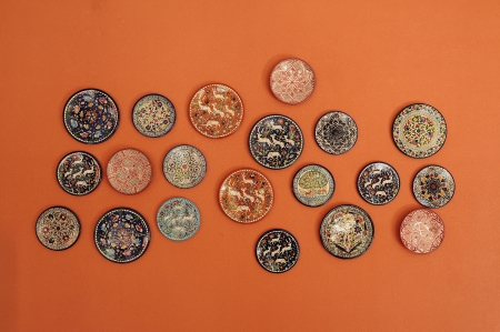 Turkish Ceramics on cement wallの写真素材