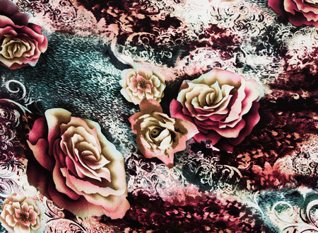 texture of print fabric striped leopard and flower for backgroundの写真素材