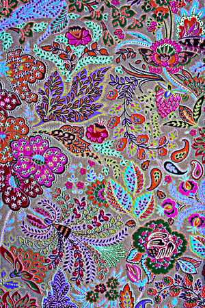 texture of print fabric stripes exotic flowers for backgroundの写真素材