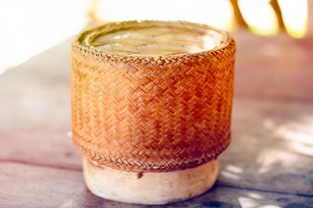 Kratib rice placed on the old wooden floorの写真素材