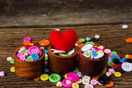 Valentines Day background with Red Hearts on old vintage wooden background