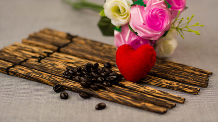 Red heart and coffee beansの写真素材