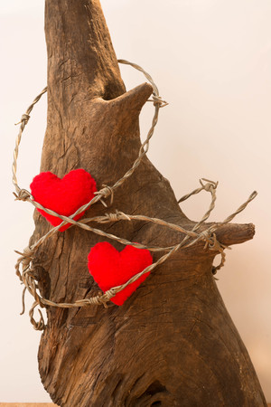 Sharp barbed wired used as a barrier bound around a red heart - path included