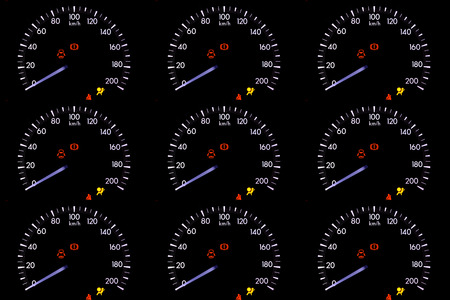warning lights in the car on black background
