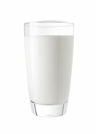 Glass of fresh milk isolated on a white backgroundの写真素材