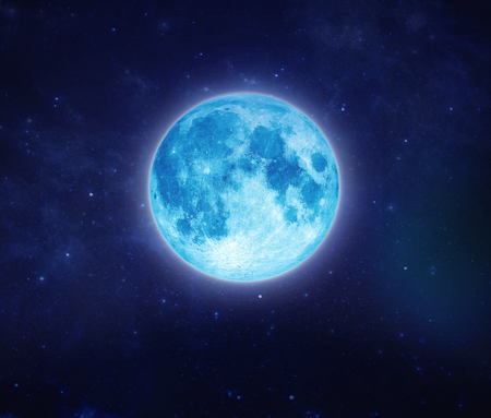 Full blue moon over sky and star at night. Outdoors at night. Beautiful lunar shine moonlight at nighttime with copy space background for headline text and graphic design. Elements of this image furnished by NASAの写真素材