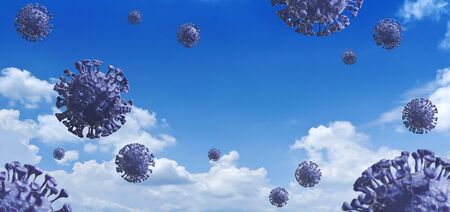 Coronavirus, COVID-19 flying in white cloudy sky