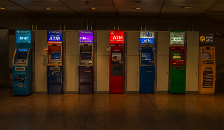 Bangkok, Thailand - Feb 14, 2015 ?ATM of many bank in subway station of Thailand.のeditorial素材
