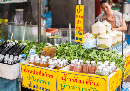 Bangkok, Thailand - July 15, 2015 Herb and vegetable drinks for sell in area of Yaowarat or Thailand's China Townのeditorial素材