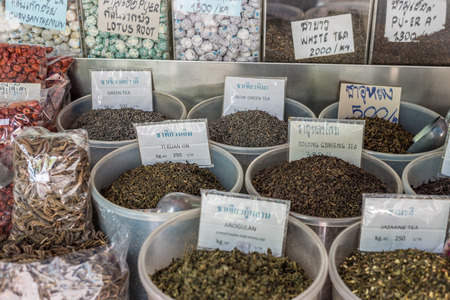 Bangkok, Thailand - July 15, 2015 Dried tea leaves for sell in area of Yaowarat or Thailand's China Townのeditorial素材